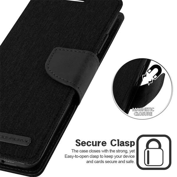 Goospery Canvas Samsung Galaxy A52 / A52S 5G Wallet Leather Case Denim Stand Flip Fabric Pouch Credit Card Slots Cover - Black
