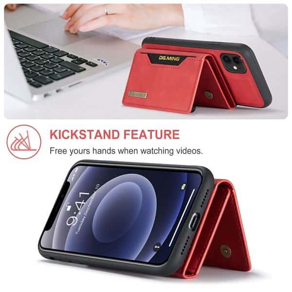 DG.MING For Apple iPhone 12 /12Mini /12 Pro /12 Pro Max Premium Trifold Wallet Leather Case With 2-in-1 Magnetic Detachable Card Holder Pocket Cover