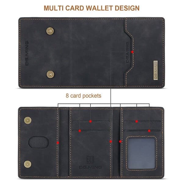 DG.MING For Apple iPhone 13 Pro / 13 Pro Max / 13 Mini Premium Trifold Wallet Leather Case With 2-in-1 Magnetic Detachable Card Holder Pocket Cover
