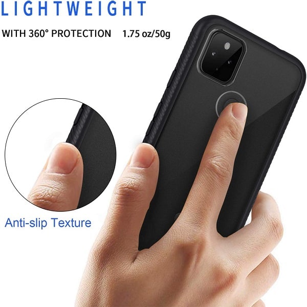 Google Pixel 5 Military Grade Full Body Shockproof Clear Heavy Duty Case Bumper Drop Protection Tough Cover (Black)