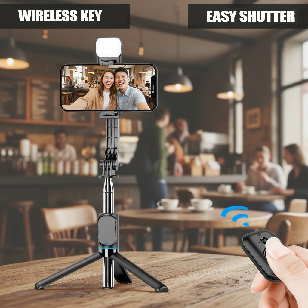C01S Selfie Stick Tripod with Fill Light, Detachable Phone Holder, Wireless Bluetooth Remote & Extendable Monopod for iPhone, Samsung & Android
