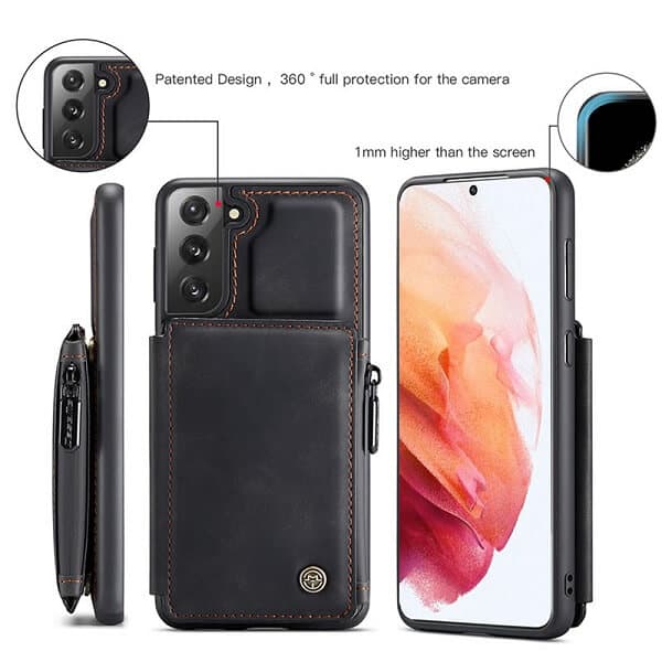 For Samsung Galaxy S21 | S21 Ultra CaseMe Back Zipper Wallet Case W/ 3 Card Slots, RFID Blocking, 1 Money Pocket, Credit Card Holder Leather Cover