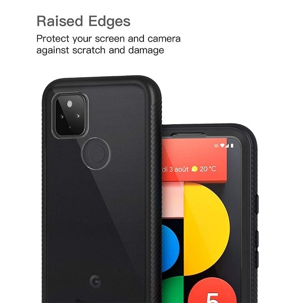 Google Pixel 5 Military Grade Full Body Shockproof Clear Heavy Duty Case Bumper Drop Protection Tough Cover (Black)
