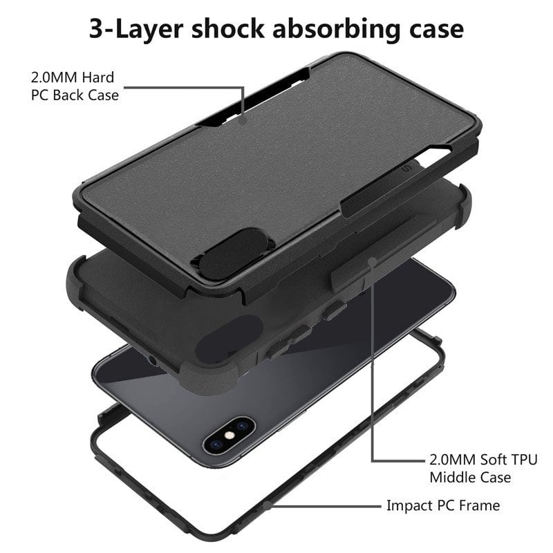 For Apple iPhone X / XS / XS Max / XR 3in1 Case Drop Resistant Defender Tradies Hybrid Armor Heavy Duty Rugged Shockproof Tough Cover