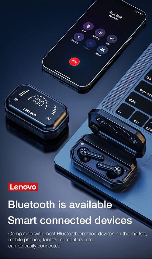Lenovo LP3 Pro TWS Bluetooth 5.0 Earbuds Dual Drivers HiFi Stereo 1200mAh LED Noise Cancellation Mic Sports Earphone Wireless Headphone