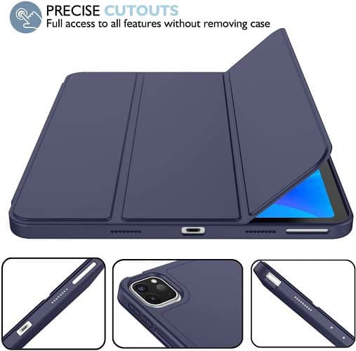 Apple iPad Air 13 2024 Pro 12.9 inch 2022 /2021 /2020 /2018 Leather Case, Pencil Holder Folio Stand Smart Cover (Black)