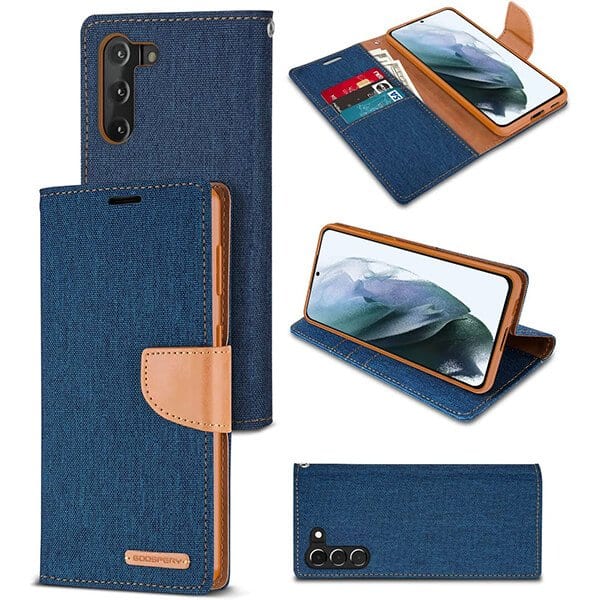 Goospery Canvas Navy Blue Samsung Galaxy S21 Plus Wallet Case Cover