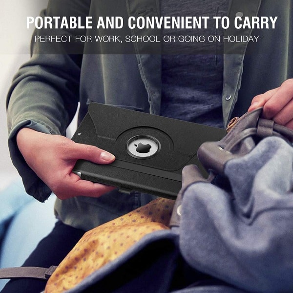 For Apple iPad 9th /8th /7th Gen 10.2 inch 2021 /2020 /2019 Smart Leather Case, 10.2 inch Rotating 360 Degree Stand Cover (Black)