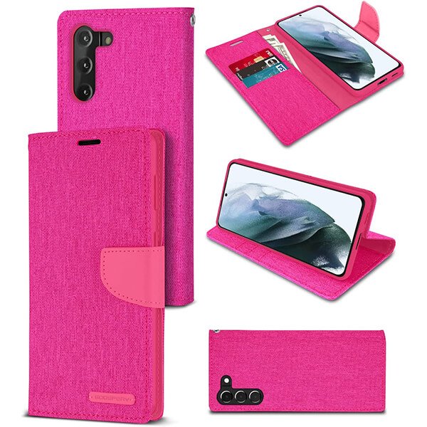 Goospery Canvas Hot Pink Samsung Galaxy S21 Plus Wallet Case Cover