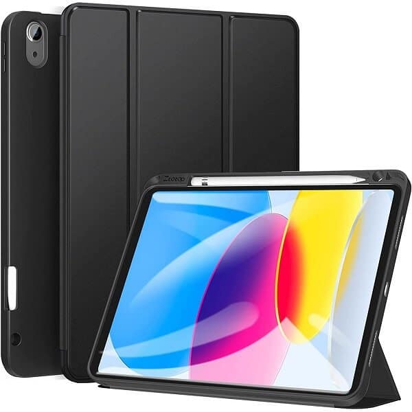 Black Apple iPad 10th Gen Pencil Holder Case Flip Leather Cover