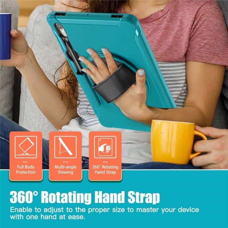 Samsung Galaxy TAB S10 FE/S9 /S9 FE /S8 /S7 Hand Strap Case, With S-Pen Holder Rotating Kickstand Case Shockproof  Cover