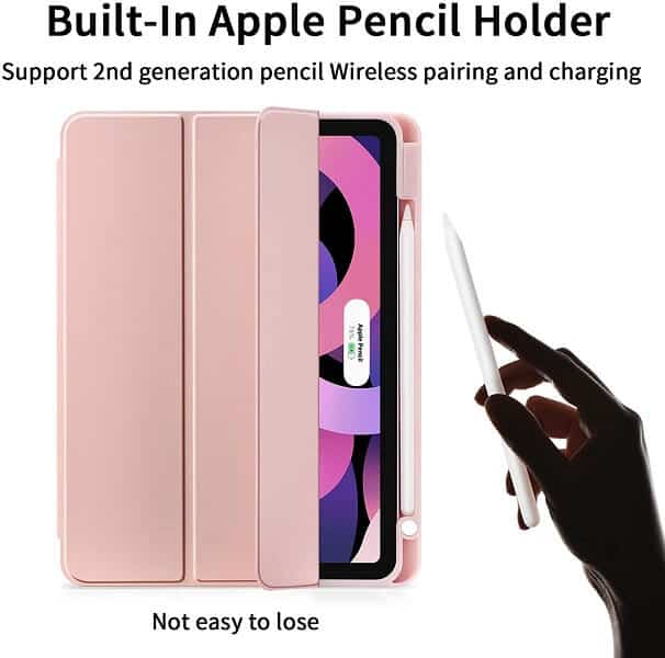 With Pencil Holder Apple iPad Air 5th /4th Gen 10.9 inch 2022 /2020 Folio Auto Sleep /Wake Cover Soft Flexible Case Case (Rose Gold)