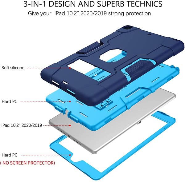 Apple iPad 9th /8th /7th Gen 10.2 inch 2021 /2020 /2019 Hybrid Fancy Shockproof Heavy Duty Kickstand Case Cover (Navy Blue)