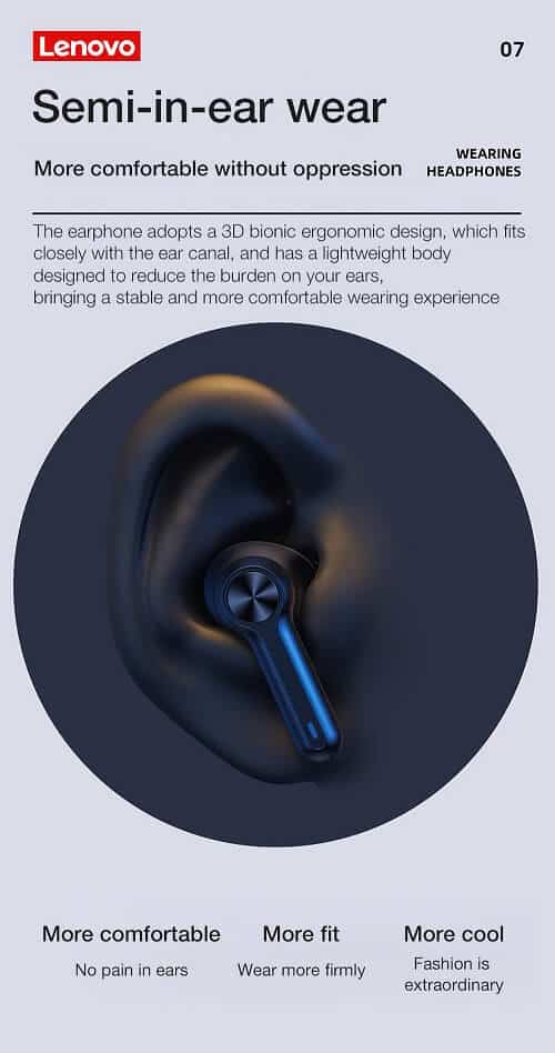 Lenovo LP3 Pro TWS Bluetooth 5.0 Earbuds Dual Drivers HiFi Stereo 1200mAh LED Noise Cancellation Mic Sports Earphone Wireless Headphone