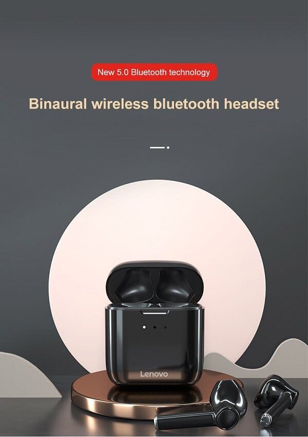 Lenovo QT83 TWS Wireless Earphones Bluetooth 5.0 Headset Touch Control Dual Stereo Bass Earbuds Sports Headphones (Black)