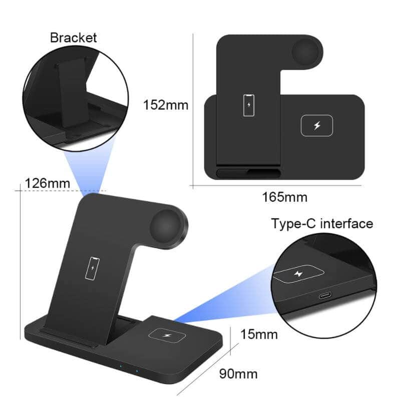 15W Qi 3 in 1 Fast Charging Wireless Charging Stand Dock Station For AirPods Pro Apple Watch SE 6 5 4 3 2 iPhone 12 11 Pro Max Xs X Xr 8 Plus