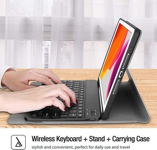 Apple iPad 9.7 inch 6th 2018 /5th Gen 2017 / Air 1 /2 Wireless Bluetooth Keyboard Case, Folio Leather Smart Stand Cover