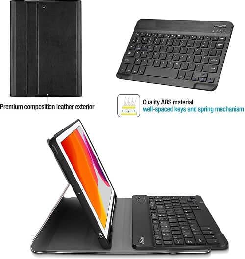 For Apple iPad 10.2 inch 9th Gen 2021/8th Gen 2020 /7th Gen 2019 With Pencil Holder Detachable Wireless Bluetooth Keyboard Case, Folio Leather Cover