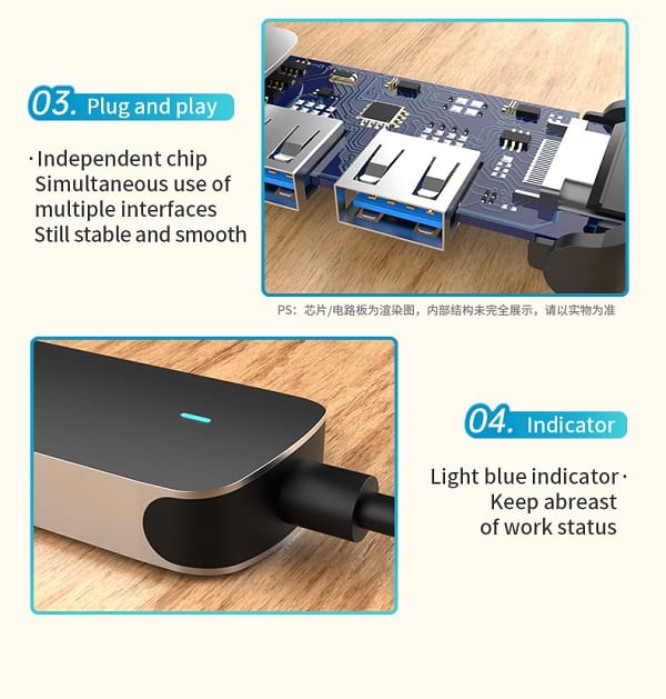 6in1, 6W USB Type C Hub With 4K HDMI, 2 USB Ports, SD/TF Card Reader USB C Adapter Dock for MacBook Air/Pro/Chromebook/Type C Laptops