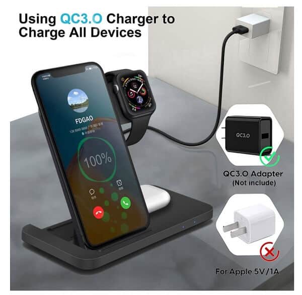 15W Qi 3 in 1 Fast Charging Wireless Charging Stand Dock Station For AirPods Pro Apple Watch SE 6 5 4 3 2 iPhone 12 11 Pro Max Xs X Xr 8 Plus