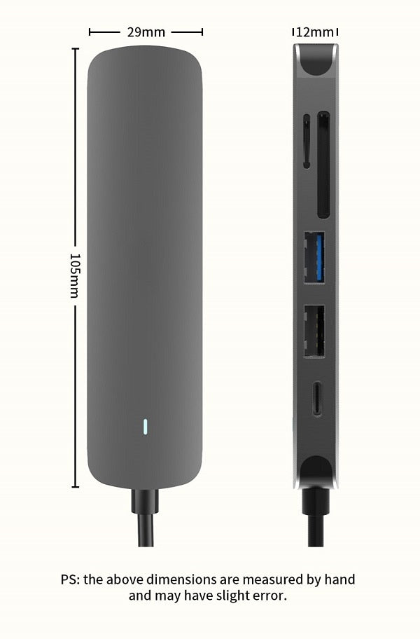 6in1, 6W USB Type C Hub With 4K HDMI, 2 USB Ports, SD/TF Card Reader USB C Adapter Dock for MacBook Air/Pro/Chromebook/Type C Laptops