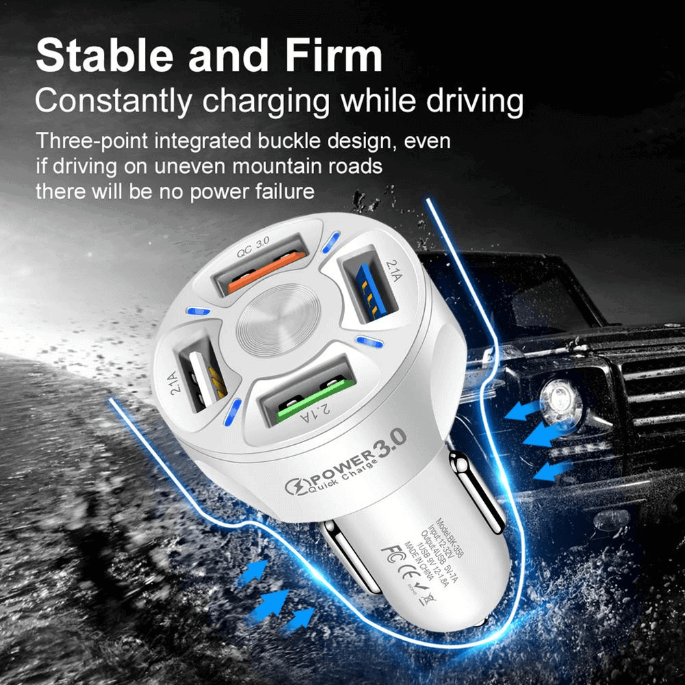 Universal 35W 7A QC3.0 4USB Ports Fast Charging Car Charger With LED Light 12-24V Adapter