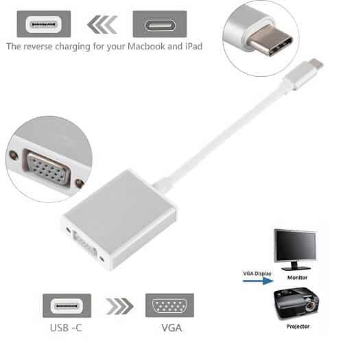 1080P USB 3.1 Type C Thunderbolt 3 Male to VGA Female Adapter Converter Cable For HDTV MacBook Pro, MacBook Air , Dell , Surface Book (Gold)