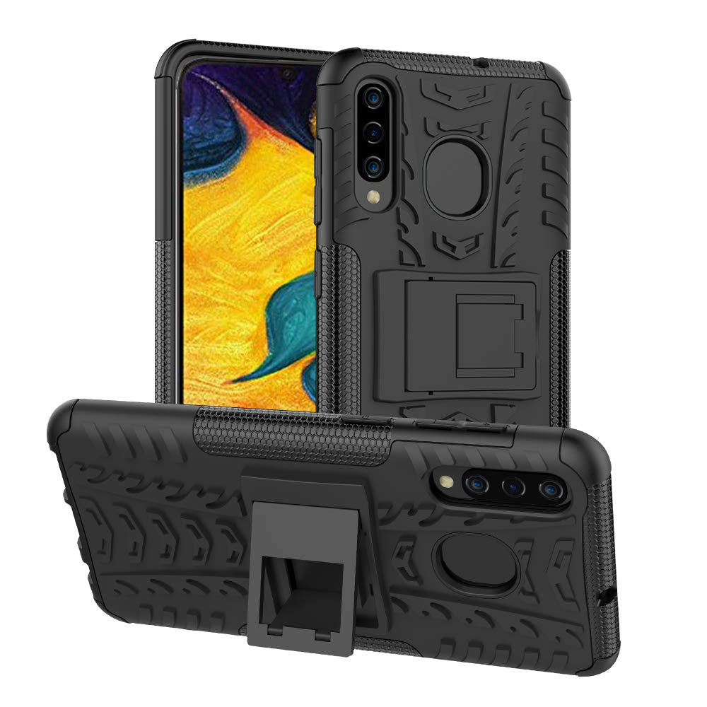 Samsung Galaxy A20/A30 Heavy Duty Tough Shockproof Rugged Kickstand Case Cover (Black)