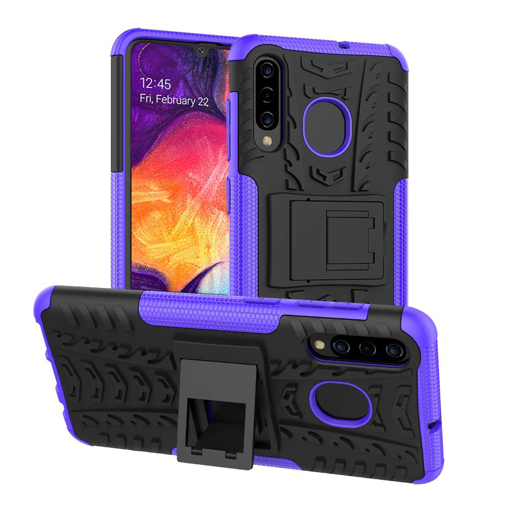 Samsung Galaxy A20/A30 Heavy Duty Tough Shockproof Rugged Kickstand Case Cover (Black)