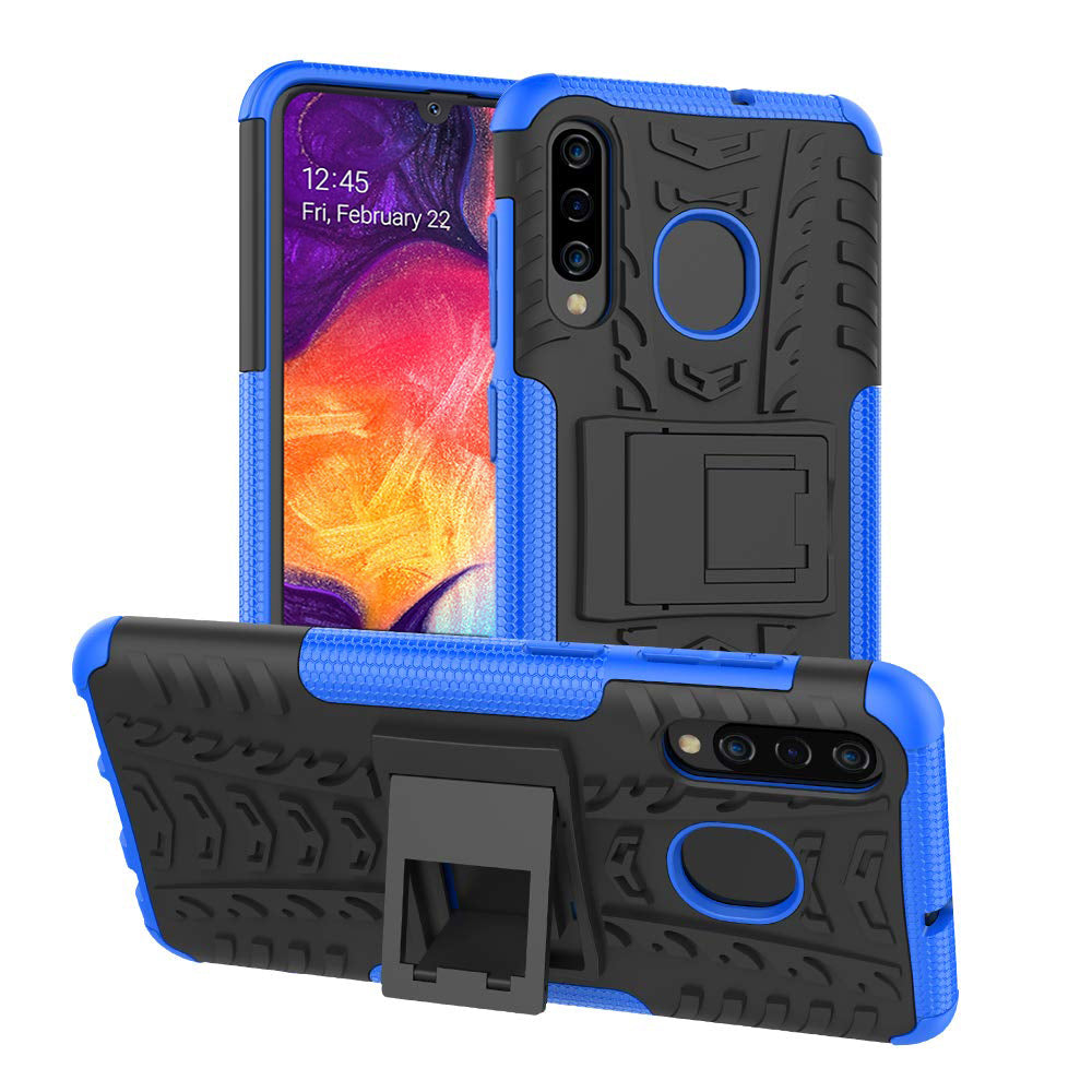 Samsung Galaxy A20/A30 Heavy Duty Tough Shockproof Rugged Kickstand Case Cover (Black)