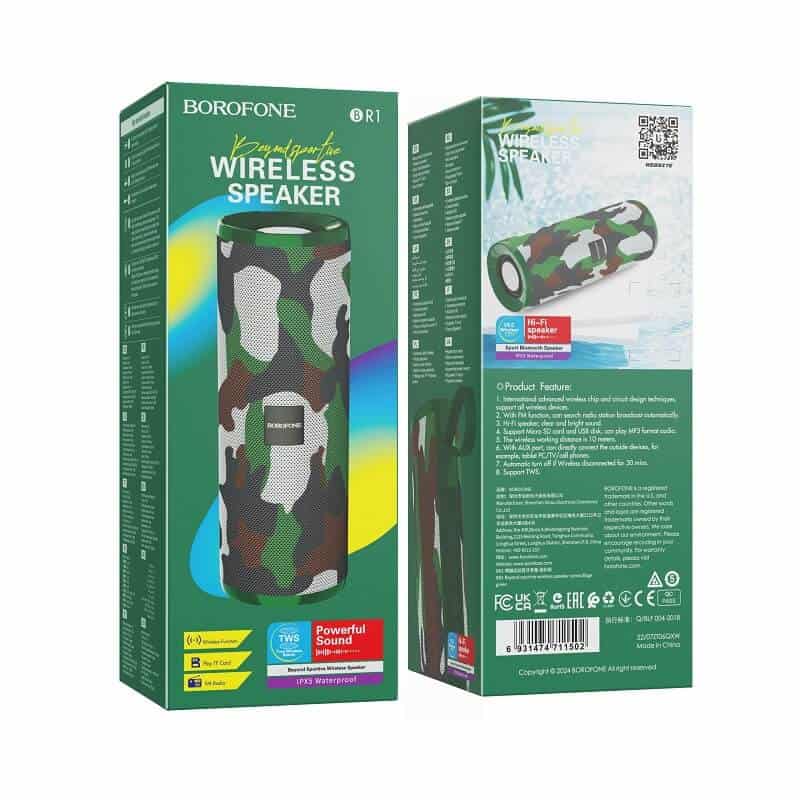 Borofone BR1 Beyond Sportive Bluetooth V5.0 Wireless Speaker (Camouflage Green)