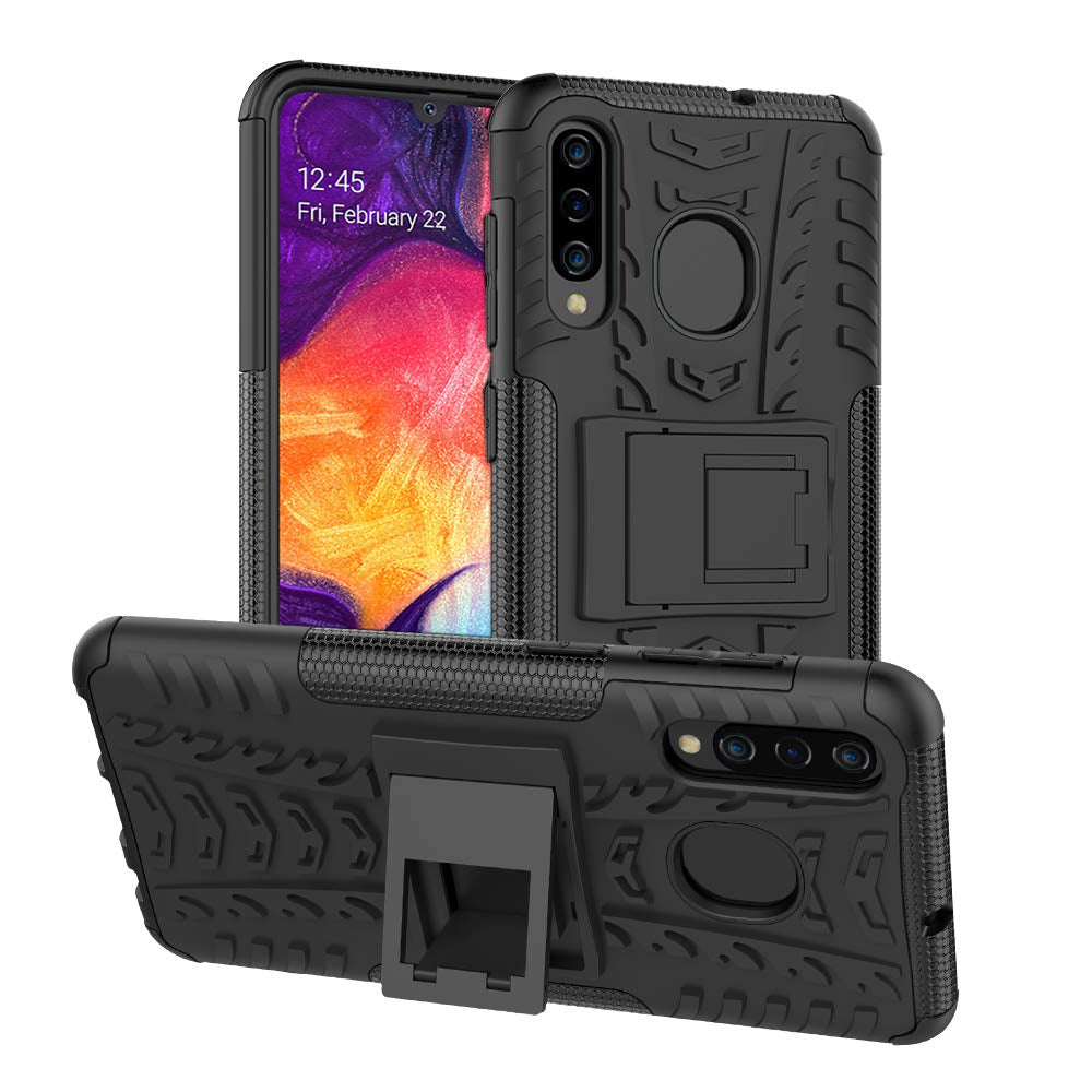 Samsung Galaxy A20/A30 Heavy Duty Tough Shockproof Rugged Kickstand Case Cover (Black)