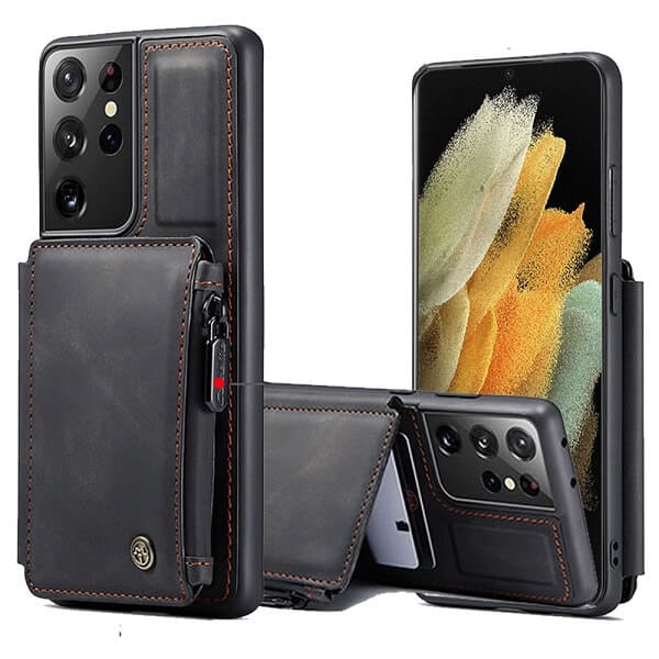 Samsung Galaxy S21 Ultra Black CaseMe Back Zipper Wallet Case