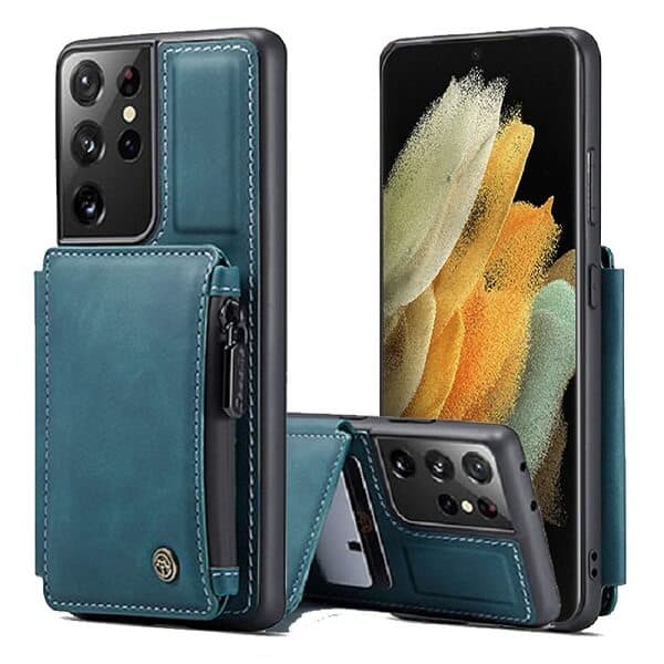 Samsung Galaxy S21 Ultra Teal Blue CaseMe Back Zipper Wallet Case