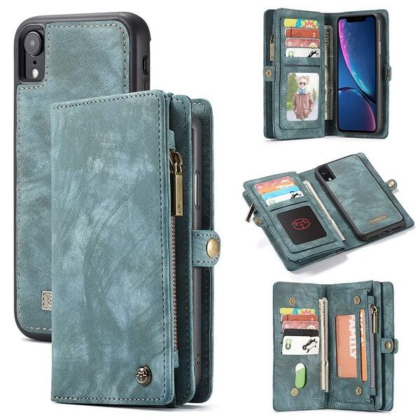 CaseMe For Apple iPhone X / XS / XS Max / XR Zipper & Detachable Retro Leather Pouch With Chain Wallet Flip Purse Bag Detachable Phone Case Cover