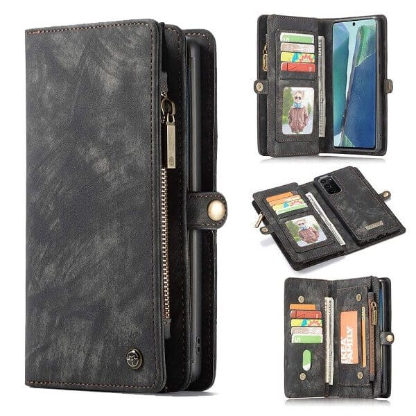 Black Zipper & Detachable Pouch Wallet Flip Wallet Case