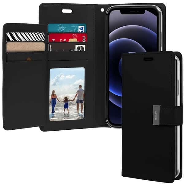 Goospery iPhone 12 Pro Max Rich Diary Black Wallet Case