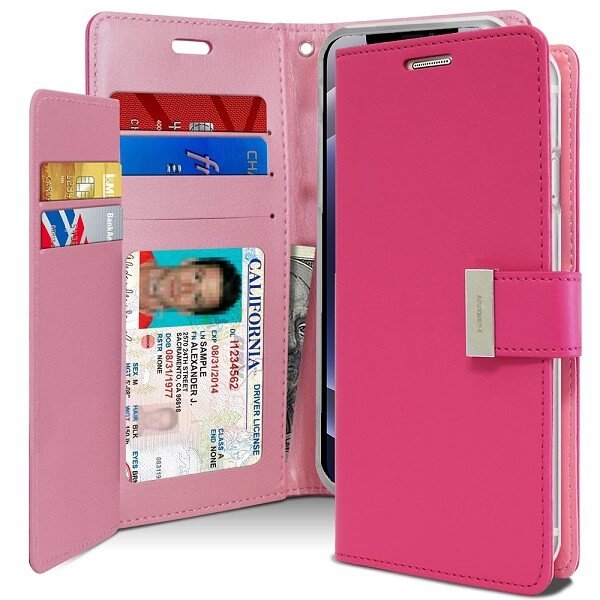 Goospery iPhone 12 Pro Max Rich Diary Hot Pink Wallet Case