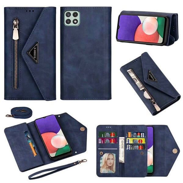 For Samsung Galaxy A22 5G | A22 4G Phone Case Wallet N.Bekus Leather Flip Zipper Pocket Magnetic Purse With Strap & Card Holder for Girls Women