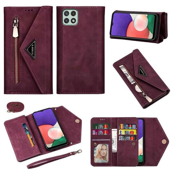 For Samsung Galaxy A22 5G | A22 4G Phone Case Wallet N.Bekus Leather Flip Zipper Pocket Magnetic Purse With Strap & Card Holder for Girls Women