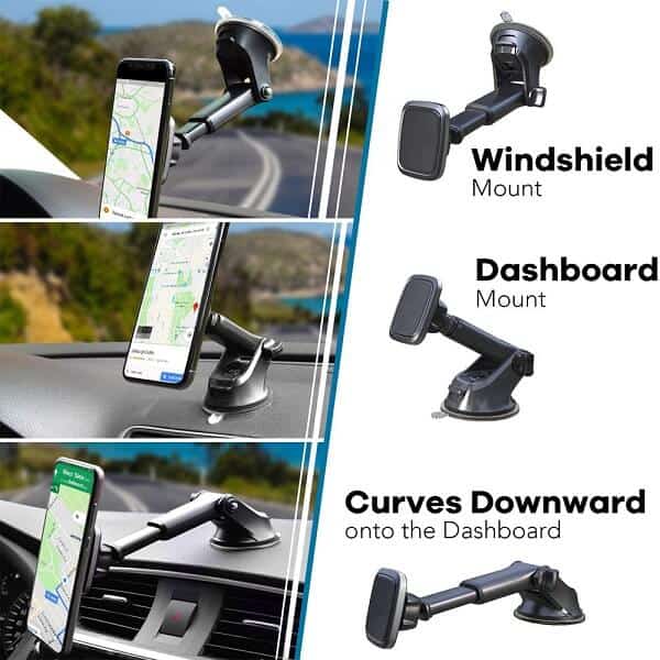 Universal Strong Magnetic Car Phone Mount Dashboard Windshield Phone Holder With Suction Cup For Alcatel 1B 1C 1X (Black)
