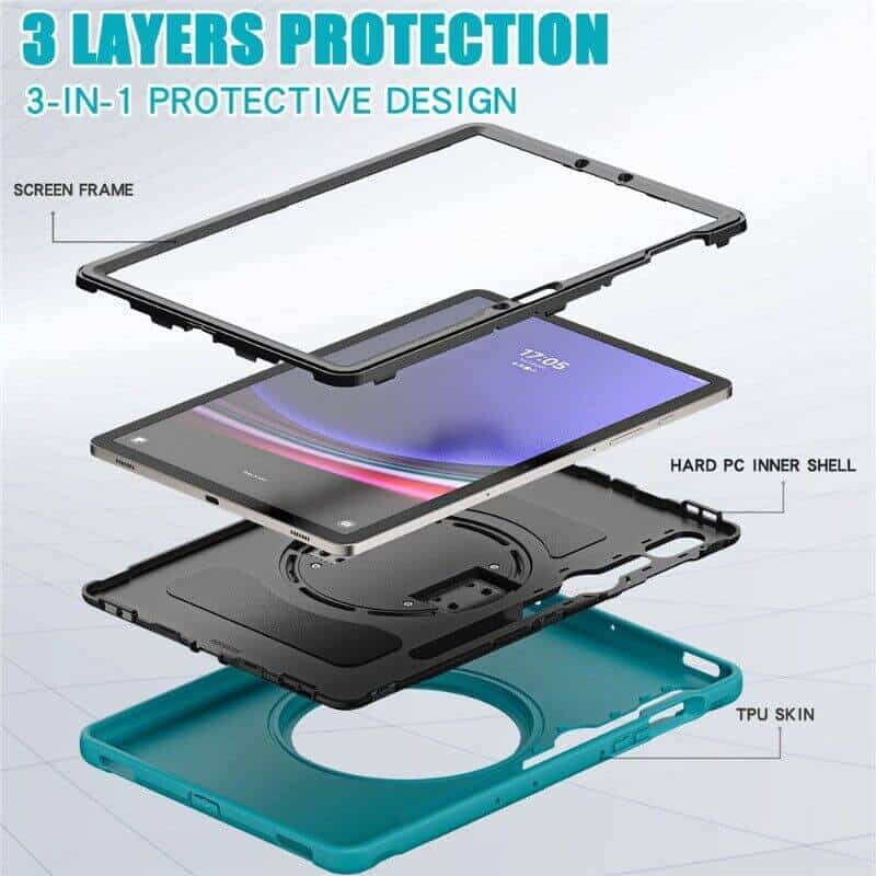 Samsung Galaxy TAB S9+ /S9 FE+ /S8+ /S7 FE /S7+ Plus Hand Strap Case, With S-Pen Holder Rotating Kickstand Case Shockproof  Cover