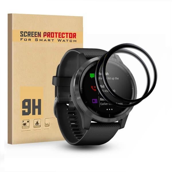 (2 Pcs) Garmin Vivoactive 4 Full Cover Tempered Glass LCD Screen Protector Film Guard (Black)