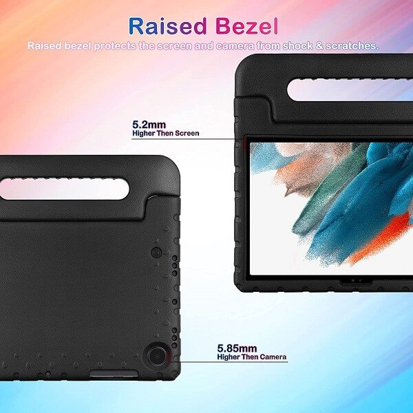 Samsung Galaxy Tab A8 10.5 SM-X200 X205 kids Case, Kickstand Shockproof Protective Handle Stand Light Weight Kids Friendly Cover (Black)