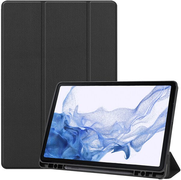 Samsung Galaxy Tab S8 /Tab S7 11.0 inch Leather Case Leather Case, Pencil Holder Folio Stand Cover (Black)
