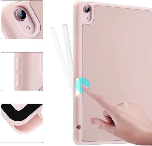 With Pencil Holder Apple iPad Air 5th /4th Gen 10.9 inch 2022 /2020 Folio Auto Sleep /Wake Cover Soft Flexible Case Case (Rose Gold)