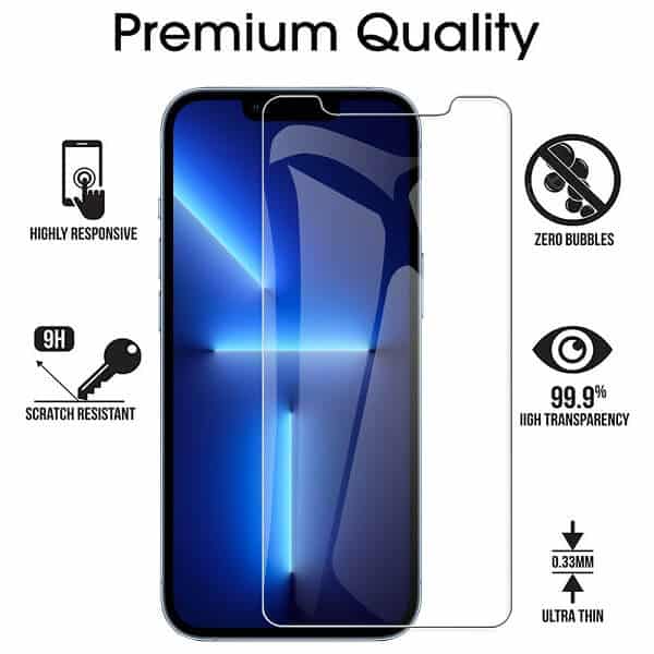 [2 Pack] Apple iPhone 13 Pro Tempered Glass Screen Protector Film Guard (Clear)