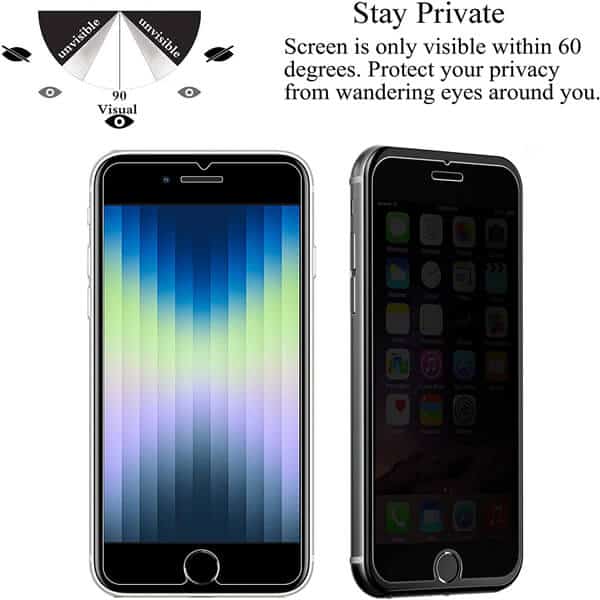 [2 Pack] Apple iPhone SE 2022 Anti Spy Privacy Tempered Glass LCD Screen Protector Film Guard