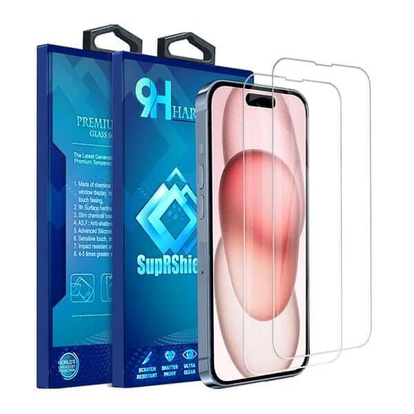 [2 Pack] For Apple iPhone 15,15 Plus,15 Pro,15 Pro Max SupRShield Tempered Glass Screen Protector Film Guard (Clear)