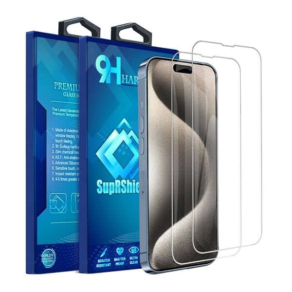 [2 Pack] For Apple iPhone 15 Pro Max SupRShield Tempered Glass Screen Protector Film Guard (Clear)